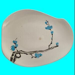 Redwing Handpainted Pottery 15” Platter Dogwood Blue Flowers Asymmetrical READ